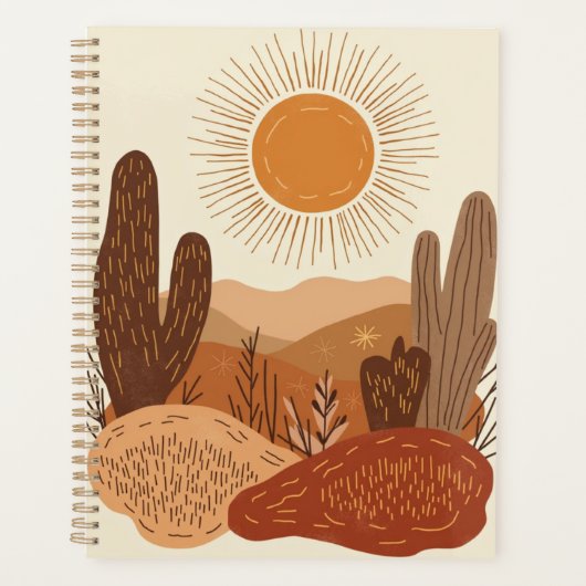 Boho Zon Vintage Aardetonen Dagboek Planner (Voorkant)