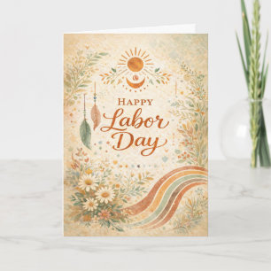 Boho Zon Wilde Bloemen Gelukkige Dag van de Arbeid Kaart