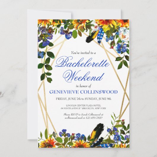 Boho Zonnebloem Blauw Bachelorette Weekend Reispla Kaart (Voorkant)