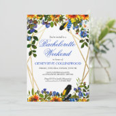 Boho Zonnebloem Blauwe Bachelorette Weekend Reispl Kaart (Staand voorkant)