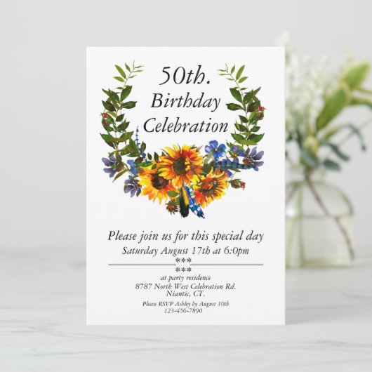 Boho Zonnebloem Bloemen 50ste Verjaardag Kaart (Staand voorkant)