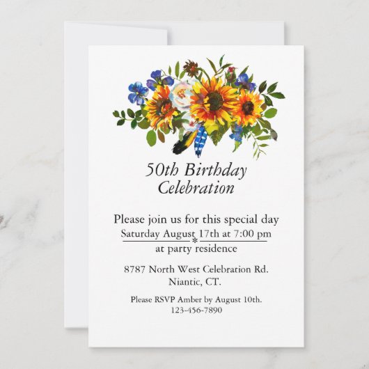 Boho Zonnebloem Bloemen  50ste Verjaardag Kaart (Voorkant)