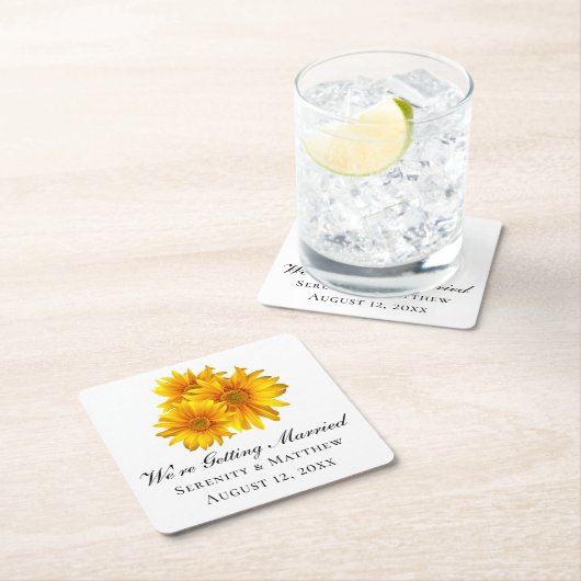 Boho Zonnebloem Bloemen Bruiloft Verlovingsfeest Kartonnen Onderzetters (Insitu)