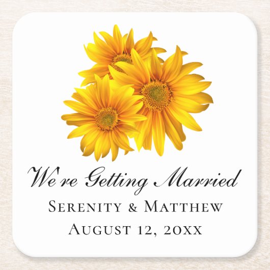 Boho Zonnebloem Bloemen Bruiloft Verlovingsfeest Kartonnen Onderzetters (Voorkant)