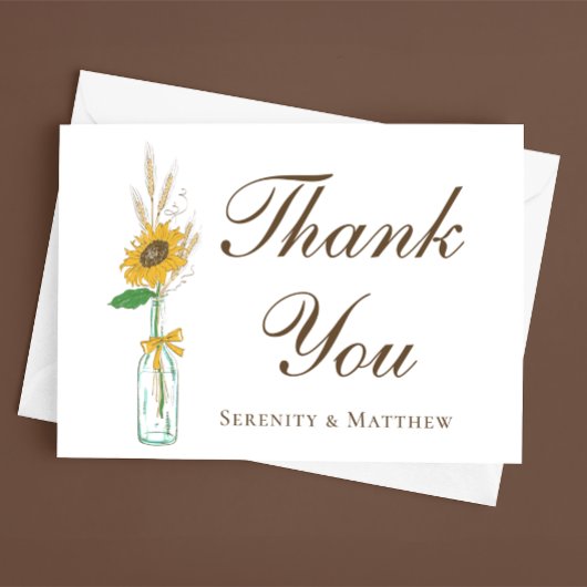 Boho Zonnebloem Bloemen Dank u Land Bruiloft Bedankkaart