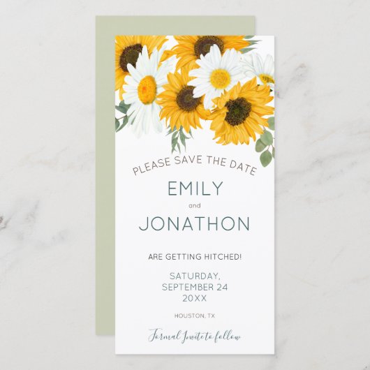 Boho Zonnebloem Bloemen Save The Date (Voorkant / Achterkant)