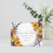 Boho zonnebloem bloemengoud script Save the Date Briefkaart (Staand voorkant)