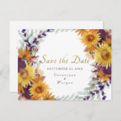Boho zonnebloem bloemengoud script Save the Date Briefkaart (Voorkant / Achterkant)