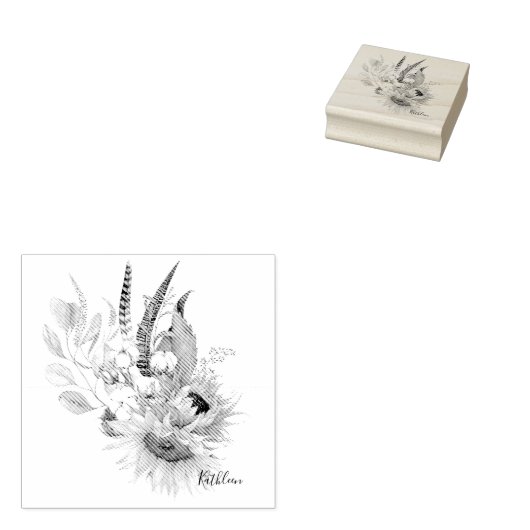 Boho Zonnebloem Boeket Aangepaste naam Rubberstempel (Gestempeld)