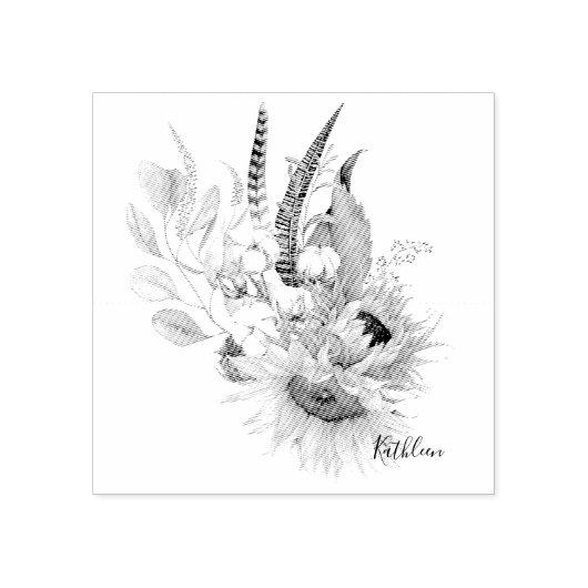 Boho Zonnebloem Boeket Aangepaste naam Rubberstempel (Afrduk)