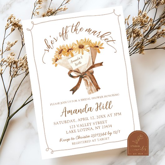 Boho Zonnebloem Boeket Bruidsfeest Kaart