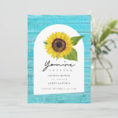 Boho Zonnebloem Bogen Blauwgroen Houten Koppels Do Kaart (Staand voorkant)