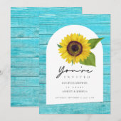 Boho Zonnebloem Bogen Blauwgroen Houten Koppels Do Kaart (Voorkant / Achterkant)