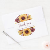 Boho Zonnebloem Bourgondië Bloemen Huwelijk Bedank Ronde Sticker (Envelop)