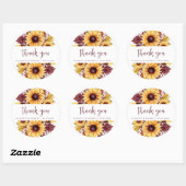 Boho Zonnebloem Bourgondië Bloemen Huwelijk Bedank Ronde Sticker (Vel)