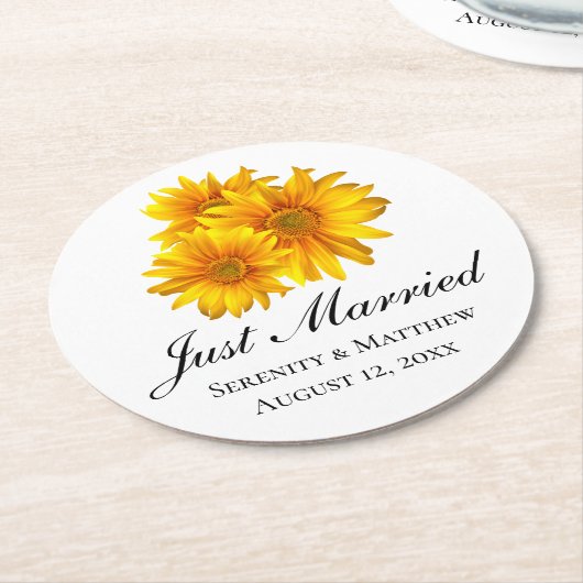 Boho Zonnebloem Elegante Bloemen Net Getrouwd Ronde Kartonnen Onderzetter (Gebogen)