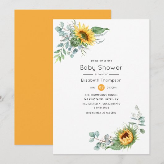 Boho Zonnebloem Eucalyptus Baby Shower Kaart (Voorkant / Achterkant)