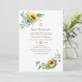 Boho Zonnebloem Eucalyptus Bat Mitzvah Kaart (Staand voorkant)