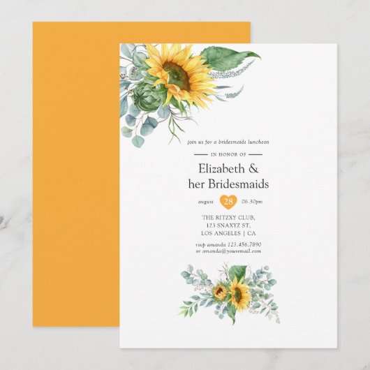 Boho Zonnebloem Eucalyptus Bruidsmeisjes Luncheon Kaart (Voorkant / Achterkant)