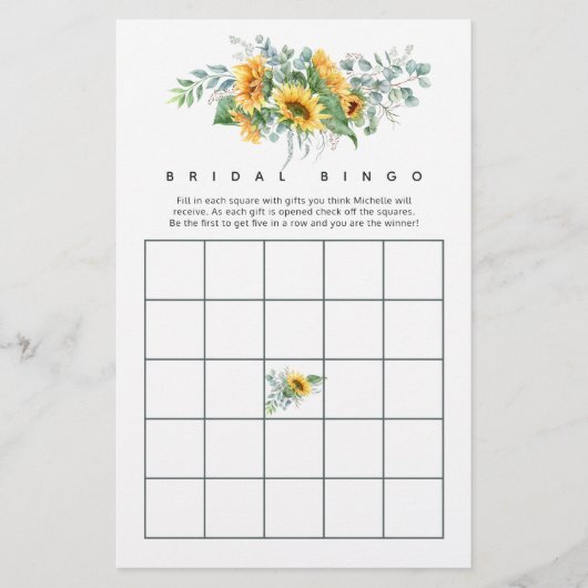 Boho Zonnebloem Eucalyptus Bruiloft Bingo (Voorkant)