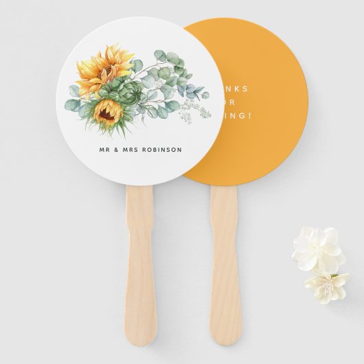 Boho Zonnebloem Eucalyptus Bruiloft Handwaaier (Voorkant en achterkant)