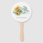 Boho Zonnebloem Eucalyptus Bruiloft Handwaaier (Voorkant)
