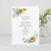 Boho Zonnebloem Eucalyptus Bruiloft Kaart (Staand voorkant)