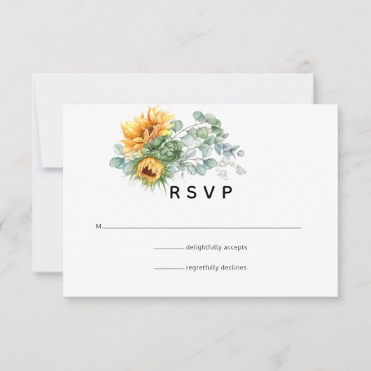 Boho Zonnebloem Eucalyptus Bruiloft RSVP Kaartje (Voorkant)
