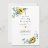 Boho Zonnebloem Eucalyptus Eerste Heilige Communie Kaart (Voorkant)