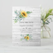 Boho Zonnebloem Eucalyptus Landelijke Huwelijk Save The Date (Staand voorkant)