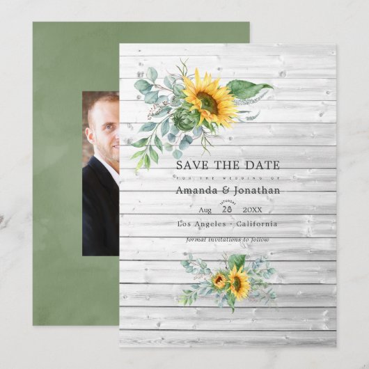 Boho Zonnebloem Eucalyptus Landelijke Huwelijk Save The Date (Voorkant / Achterkant)
