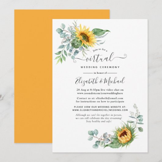 Boho Zonnebloem Eucalyptus Online Virtueel Huwelij Kaart (Voorkant / Achterkant)