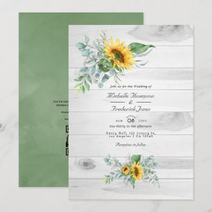 Boho Zonnebloem Eucalyptus QR Code RSVP Trouwen Kaart