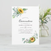 Boho Zonnebloem Eucalyptus Quinceañera Kaart (Staand voorkant)