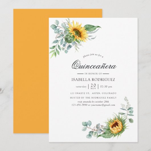 Boho Zonnebloem Eucalyptus Quinceañera Kaart (Voorkant / Achterkant)