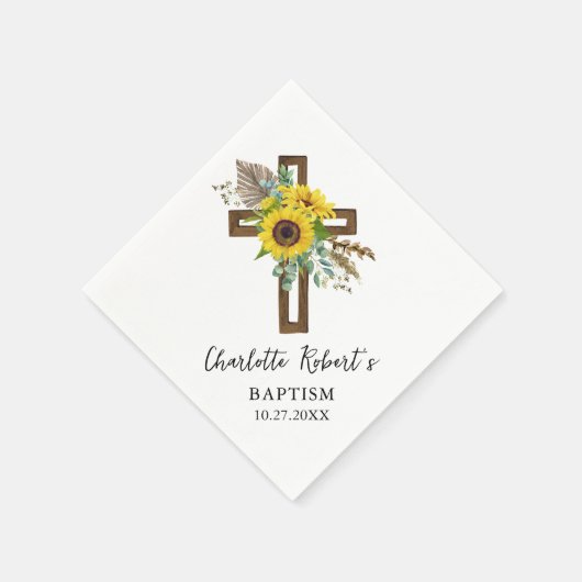 Boho Zonnebloem & Eucalyptus Rustic Doopkruis Servet (Hoek)