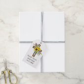 Boho Zonnebloem & Eucalyptus Rustic Kruis Doop Cadeaulabel (Met Touw)