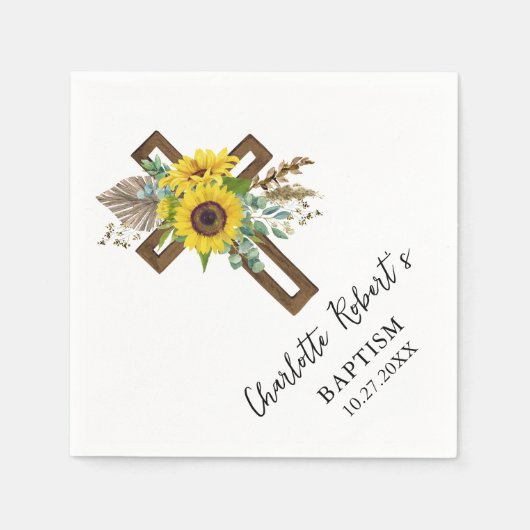 Boho Zonnebloem & Eucalyptus Rustiek Kruisdoop Servet (Voorkant)