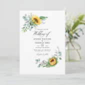 Boho Zonnebloem Eucalyptus Trouwfoto Kaart (Staand voorkant)