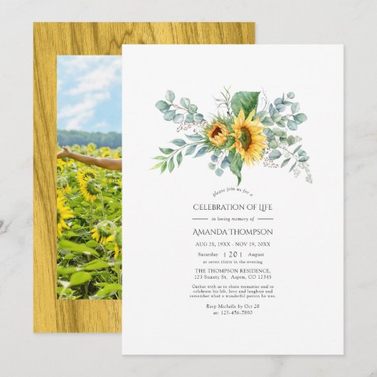 Boho Zonnebloem Eucalyptus Viering van het Leven I Kaart (Voorkant / Achterkant)