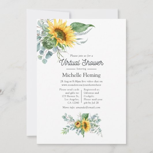 Boho Zonnebloem Eucalyptus Virtual Baby shower Kaart (Voorkant)