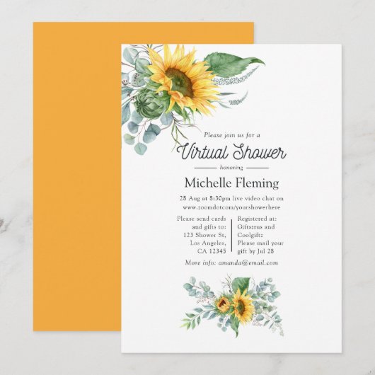 Boho Zonnebloem Eucalyptus Virtual Baby shower Kaart (Voorkant / Achterkant)