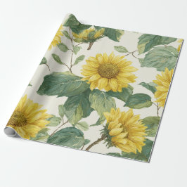 Boho Zonnebloem Geel Bloemmotief Lente Zomer Cadeaupapier