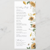 Boho Zonnebloem Gouden Stralen Bloemen Elegante Br Programmakaart (Achterkant)