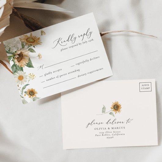 Boho Zonnebloem Gouden Stralen Bloemen Elegante Br RSVP Kaartje