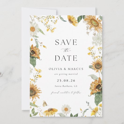 Boho Zonnebloem Gouden Stralen Bloemen Elegante Br Save The Date (Voorkant)