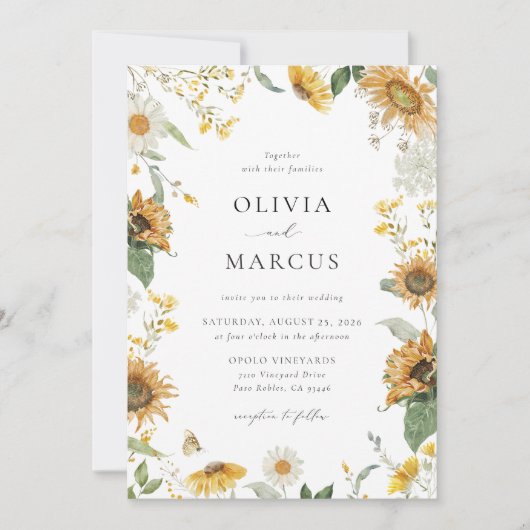 Boho Zonnebloem Gouden Stralen Bloemrijke Elegante Kaart (Voorkant)