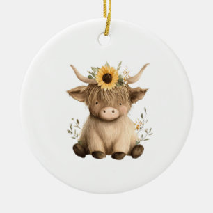 Boho Zonnebloem Hoogland Koe Keramisch Ornament