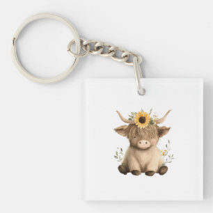 Boho Zonnebloem Hoogland Koe Sleutelhanger