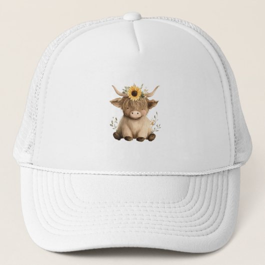 Boho Zonnebloem Hoogland Koe Trucker Pet (Voorkant)